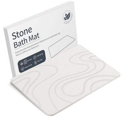 Veeloim Stone Bath Mat Diatomaceous Earth Shower Mat Non-Slip Super Absorbent Diatomite Stone Mats for Bathroom Floor/Kitchen Counter Quick Drying Natural Easy to Clean(23.6''×15.4" White) | Fast Drying, Super Absorbent, Natural Diatomaceous Earth, Non-Sl