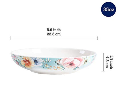 Bico Margret's Garden Pasta Bowls, 35oz Salad Bowl Set of 4, Large Ceramic Serving Dinner Bowls for Soup and Cereal, Microwave and Dishwasher Safe, Gift for Housewarming and Thanksgiving - color: Margret's Garden