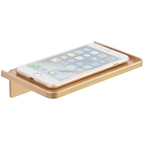 Stick-on Wall Shelf - Small Wall Mounted Adhesive Clear Acrylic Shelf Phone Holder Shelves Wipes Rack for Bathroom,Kitchen,Toilet,Office - Gold - color: Gold