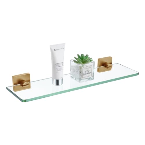 KOKOSIRI Glass Shelf for Bathroom Hardware 16-Inch Floating Wall Shelves for Shower Storage Kitchen Rack, Champagne Bronze Stainless Steel B1107CPG-L16 - color: Champagne Bronze, size: 16-Inch
