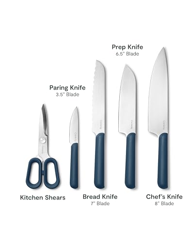 Caraway 14-Piece Kitchen Prep Tool Set with Knives & Utensils | Knife Set & Wooden Utensil Set, Made with Premium German Steel Blades & FSC-Certified Birch Wood, Non-Toxic Materials, Navy - color: Navy