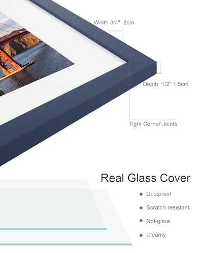 Hongkee 5x7 Picture Frame (4 Pack, Blue) Made of Real Glass and Wooden Frame - Display Pictures 4x6 with Mat or 5x7 Without Mat, 5 by 7 Photo Frames TableTop Display and Wall Mounting - color: Blue, size: 5x7 in