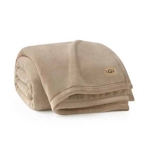 UGG Coco Throw Blanket, Soft Fleece Blanket for Couch, 50" x 70", Beige | Large Throw for Twin and Twin Xl Beds, Bedroom Decor, Gifts for Women and Men, All-Season Bedding, Oeko-Tex Certified - color: Beige, size: Throw