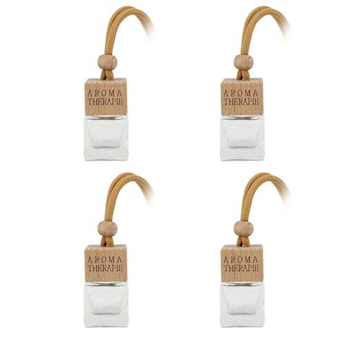 4-Pack Refillable Car Air Freshener Hanging Diffuser Empty Glass Bottle with Wooden Cap & Reed Sticks Essential Oil Aromatherapy Pendant Drift Car Fresheners for Women Men-Car Accessories - size: Square - 4PCS