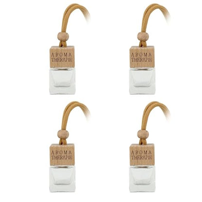 4-Pack Refillable Car Air Freshener Hanging Diffuser Empty Glass Bottle with Wooden Cap & Reed Sticks Essential Oil Aromatherapy Pendant Drift Car Fresheners for Women Men-Car Accessories - size: Square - 4PCS