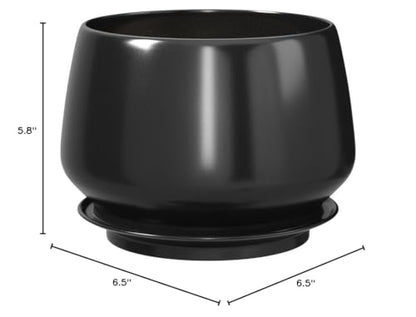 LE TAUCI Plant Pots, 4.1+5.1+6.5 inch, Set of 3, Ceramic Planters with Drainage Hole and Saucer, Indoor Flower Pot with Hole Mesh Pad, Gifts for Mom, Black - color: Black