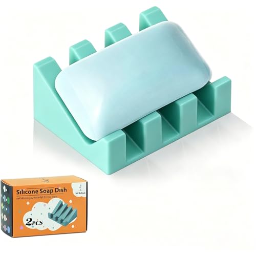 Silicone Soap Dish Self Draining for Shower & Kitchen (Fresh Green,1 Pack) | Waterfall drainage design drains fast to keep soap dry non-slip silicone base, practical soap saver for bathroom & kitchen - color: Fresh Green, size: 1