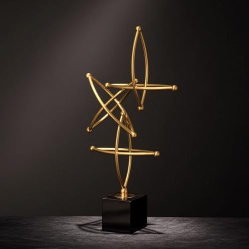 Decorative Craft Item Abstract Geometric Sculpture Modern Statue Metal Figurine Marble with Gold Tone Electroplated Finish Suitable for Desk Shelf Side Table Home Decor, Large - size: Large