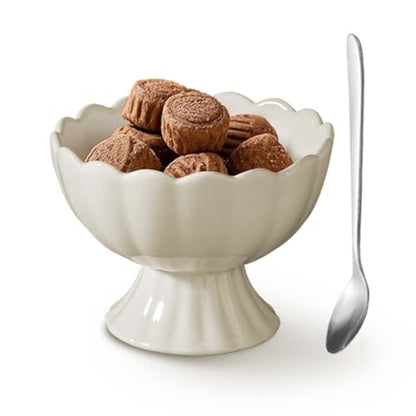 choxila 1pc Ceramic Bowl Footed Dessert Bowls with Spoon, Elegant Trifle Bowl with Pedestal for Candy, Salad, Fruit, Tiramisu, Party Serving Punch Bowls - color: 1pc Ceramic Bowl with Spoon