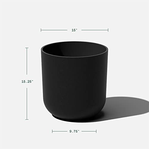 Veradek Round Black Plastic Planter Pots for Indoor/Outdoor Garden Use, with Drainage Holes, Suitable for Small to Large Succulent Plants, Flowers, Modern Interior Plants | Made From a Durable Plastic-Stone Composite With Pre-Drilled Drainage Holes. Moder
