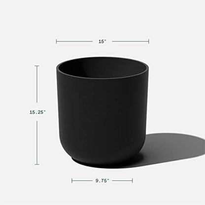 Veradek Round Black Plastic Planter Pots for Indoor/Outdoor Garden Use, with Drainage Holes, Suitable for Small to Large Succulent Plants, Flowers, Modern Interior Plants | Made From a Durable Plastic-Stone Composite With Pre-Drilled Drainage Holes. Moder