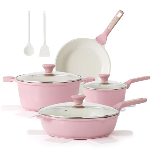 SENSARTE Nonstick Ceramic Cookware Set Large 13-Piece, Healthy Pots and Pans Set Dishwasher Safe, Non-toxic Kitchen Cooking Set with Stay-Cool Handles, Induction Compatible, PFAS Free, Pink - color: Blossom Pink