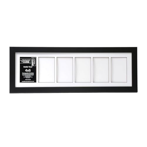 Creative Letter Art 4” x 6” Multiple Opening Picture Frame Collage with 6 holes, Manhattan Black Frame with 8 x 26-inch White Mat, Full-Strength Glass, Photo Collage for Wall, 6 Openings - color: 6 opening, size: Black w/8" White Mat