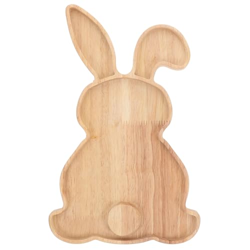 Toddmomy Easter Bunny Wooden Serving Tray, 11-Inch Rabbit Shaped Charcuterie Board, Natural Wood Fruit & Snack Platter for Easter Farmhouse Table Decor, Spring Party Appetizer Dish