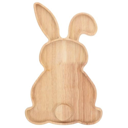 Toddmomy Easter Bunny Wooden Serving Tray, 11-Inch Rabbit Shaped Charcuterie Board, Natural Wood Fruit & Snack Platter for Easter Farmhouse Table Decor, Spring Party Appetizer Dish