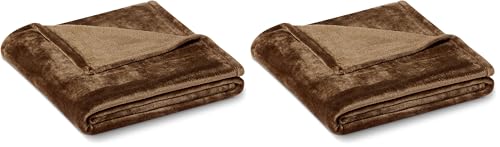 Amazon Basics Soft Fleece Throw Blanket, Very Cozy Lightweight Blanket for Couch & Sofa, Warm, 50 x 60 Inches, Brown (Pack of 2) - color: Marrón, size: 50 x 60 inches (Pack of 2)