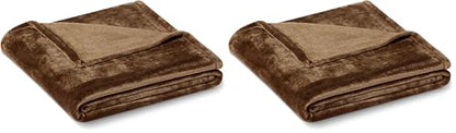 Amazon Basics Soft Fleece Throw Blanket, Very Cozy Lightweight Blanket for Couch & Sofa, Warm, 50 x 60 Inches, Brown (Pack of 2) - color: Marrón, size: 50 x 60 inches (Pack of 2)