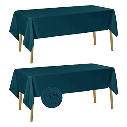Fokitut 2 Pack Waterproof Rectangle Tablecloth, 60x102 Inch, Stain Resistant and Wrinkle Polyester Table Cloth, Fabric Table Cover for Kitchen Dining, Wedding, Party, Holiday Dinner-Peacock Blue - color: Peacock Blue, size: 60x102''-2pack