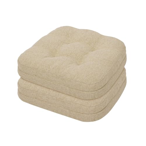 baibu Patented Dining Chair Cushions, 2 Pack, 16.5 x 16.5 x 3.5 in, Beige | Two dual-layer memory foam cushions with silicone non-slip bases, secure ties and removable machine-washable covers. - color: Beige, size: 2 Count (Pack of 1)