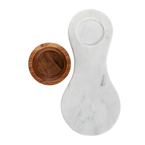 Bloomingville Marble Serving Board with Mango Wood Bowl, White and Natural