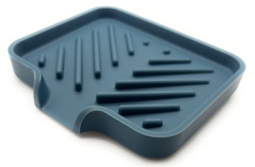 Silicone Soap Dish Tray and Sponge Holder with Drain Chute and Feet | 3-Way Sloped Design | Bathroom and Kitchen Sink Organizer Caddy (Smoky Blue, 5"x4", 3.5 Ounces) - color: Smoky Blue, size: 5"x4"
