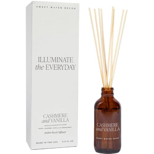 Sweet Water Decor Cashmere and Vanilla Reed Diffuser Set for Home - Milky Coconut, Soft Cashmere, Bourbon Vanilla, Sandalwood Scented Reed Diffusers - Lasts 4+ Months, Made in the USA