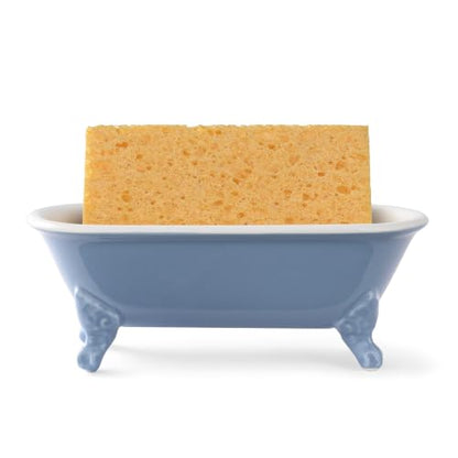 6.5" Ceramic Mini Clawfoot Bathtub Soap Dish, Blue | Decorative, Kitchen Sponge Holder, Shower Tray, 1 Pack - color: Blue