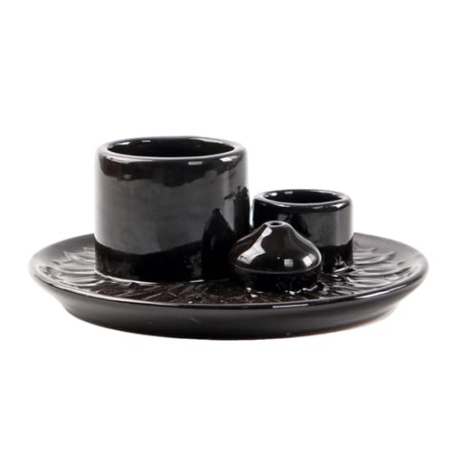 Ceramics Ashes Catchers Incenses Burners Tray Set for Incenses Stics Cones for Yoga Meditations Space Decoration Multifunctional Santo Wood Ashes Catchers Tray - color: Black