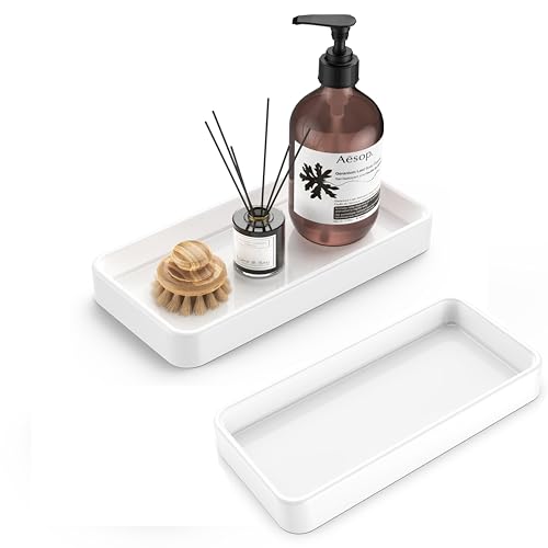 Gurygo 2 Pack 8" Ceramic Vanity Tray - Kitchen Tray for Soap Bottles - Small Rectangular Vanity Tray for Bathroom - Vanity Trays for Bathroom - Kitchen Soap Dispenser Tray,White - color: White, size: 7.9";Set/2