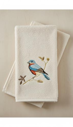 Avanti Linens – Fingertip Towel Set, 100% Cotton Velour Bathroom Towels with Embroidered Songbirds & Absorbent Terry Reverse, Home Decor, Set of 2 (Premier Songbirds Collection)