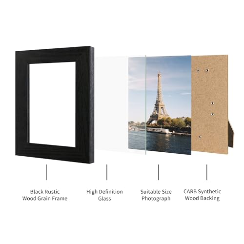 iRahmen 5x7 Picture Frame Set of 4, Black Wooden Frame with High Definition Glass, 5 x 7 Photo Frames for Tabletop Display and Wall Mounting - color: Black Woodgrain, size: 5X7