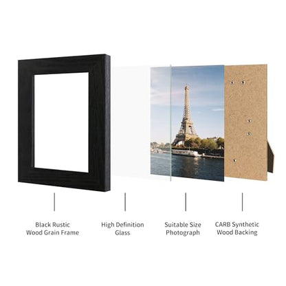 iRahmen 5x7 Picture Frame Set of 4, Black Wooden Frame with High Definition Glass, 5 x 7 Photo Frames for Tabletop Display and Wall Mounting - color: Black Woodgrain, size: 5X7