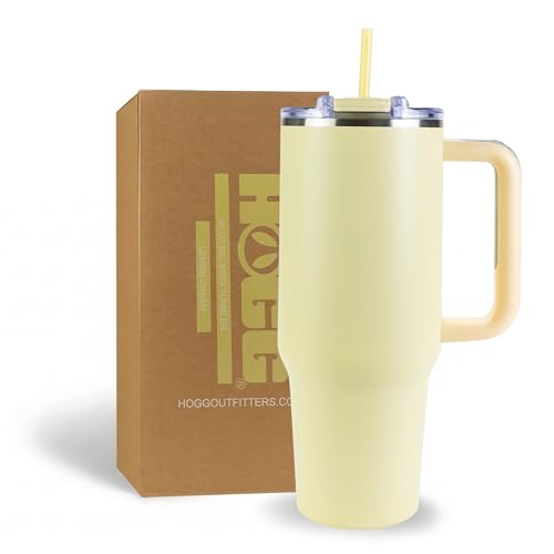 Hogg Big Swig 40oz Tumbler with Handle and Straw - Lemon Cream, 40 oz Tumbler, Insulated Cup with Handle, 40oz Water Bottle with Straw, Thermal Cups, Leak Proof Lid, Travel Mugs, Stainless Steel - color: Lemon Cream