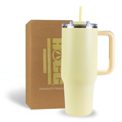 Hogg Big Swig 40oz Tumbler with Handle and Straw - Lemon Cream, 40 oz Tumbler, Insulated Cup with Handle, 40oz Water Bottle with Straw, Thermal Cups, Leak Proof Lid, Travel Mugs, Stainless Steel - color: Lemon Cream