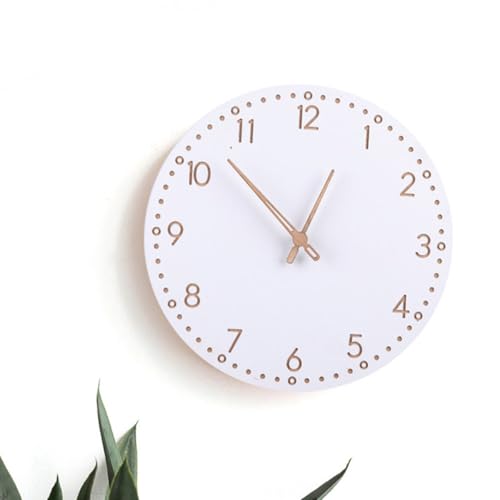 ULTECHNOVO Modern Minimalist Wooden Hanging Wall Clock with Roman Numerals, Silent Mute Decorative Home Clock for Living Room, White Finish Artistic Wall Decor