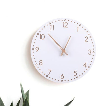 ULTECHNOVO Modern Minimalist Wooden Hanging Wall Clock with Roman Numerals, Silent Mute Decorative Home Clock for Living Room, White Finish Artistic Wall Decor