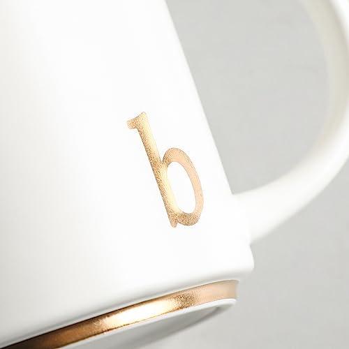 COLLECTIVE HOME Ceramic Coffee Mug, 15 oz Monogram Cup with Gift Box(b) | Dishwasher Safe, Engraved Gold Letter , Personalized Housewarming Birthday Present, Christmas Thanksgiving Mothers Day Gifts - color: gold-b