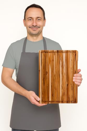 Teakhaus Carving Board with Juice Groove - Medium (M) Teak Wood Cutting Board 18”L x 14”W x 1” Thick - Lightweight, Sustainably Harvested & FSC Certified - Knife Friendly with Beeswax Oil Finish - color: Cutting Board Only, size: Medium (18 inch x 14 inch