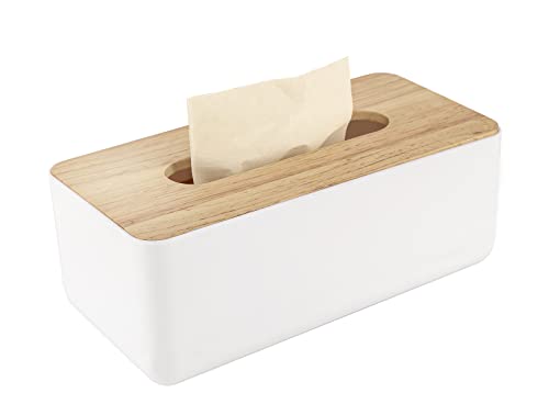 Wood Tissue Box Cover Gloves Box Holder Wooden Rectangular Tissue Box Holder for Storage on Bathroom Vanity, Countertop, Bedroom Dresser (Large(10.2 x 5.1 x 4.5)) - color: White, size: Large(10.2 x 5.1 x 4.5 ")