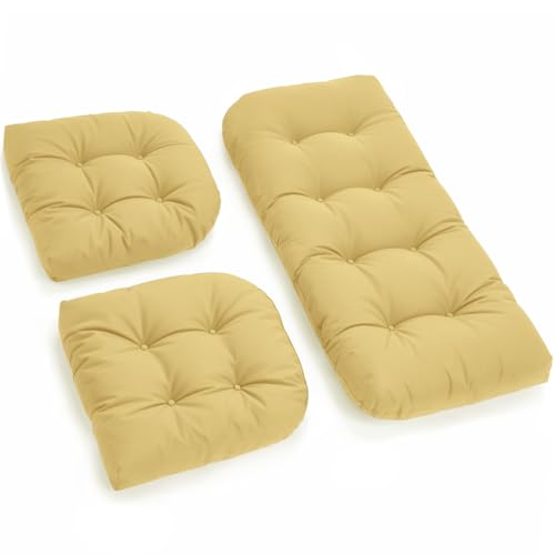 All Weather Wicker Chair Cushions of 3 Pieces, Waterproof Outdoor Wicker Chair Cushion for Patio Furniture Loveseat Settee Bench, 1 Loveseat and 2 U-Shaped Thickened Cushions, Khaki - color: Khaki