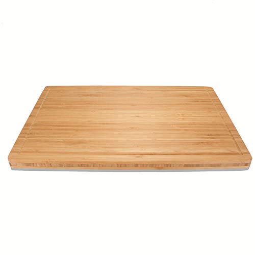 BambooMN Heavy Duty Premium Bamboo Cutting Board - 17.25"x11.75"x0.75" - Grooved/Flat - 2 Pieces - size: 17.3" x 11.8" (3-Ply)