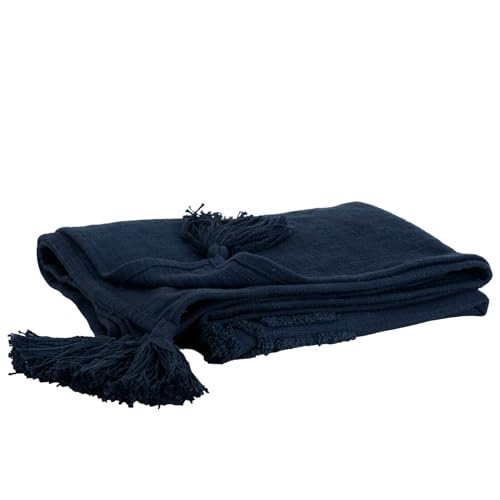 HomeRoots 50" X 60" Blue Cotton Woven Ikat Throw Blanket with Tassels