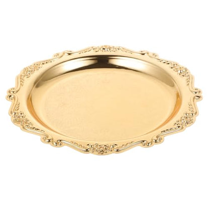 SEWACC Elegant Golden Serving Tray 7.87In Round Snack Serving Platter for Food Desserts Jewelry Display Trinket Dish for Entertaining - color: Golden