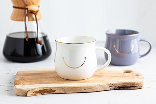 Elegant Gold-Accented Smiley Face Ceramic Mug - 13 Oz, Unique & Thoughtful Gift for Coffee Lovers, Eco-Friendly, Durable - Ideal for Home or Office - color: White