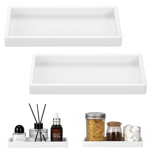 Luxspire 2 Pack Silicone Bathroom Tray 7.9" Vanity Tray, White | Thick slip-proof silicone, dishwasher safe, waterproof, holds soap perfume jewelry for sink vanity decor - color: White, size: 7.87 × 3.94 × 0.79 in