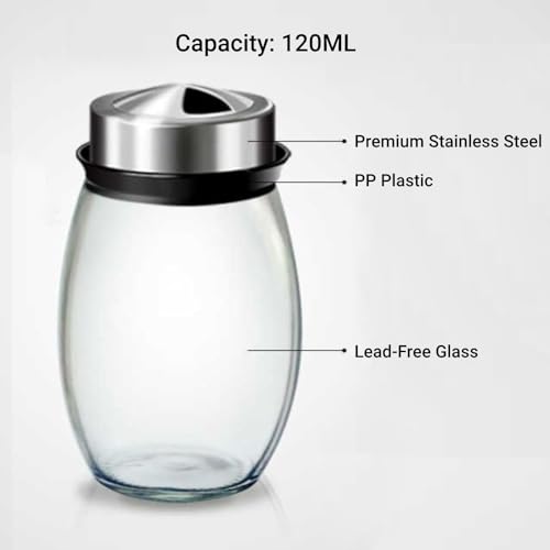 Spice Jars with Rack, Revolving Spice Rack Organizer Countertop Stainless Steel Seasoning Rack Set with 6 Glass Jar Bottles Set for Home Kitchen (Single layer)