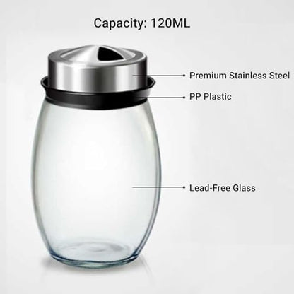 Spice Jars with Rack, Revolving Spice Rack Organizer Countertop Stainless Steel Seasoning Rack Set with 6 Glass Jar Bottles Set for Home Kitchen (Single layer)