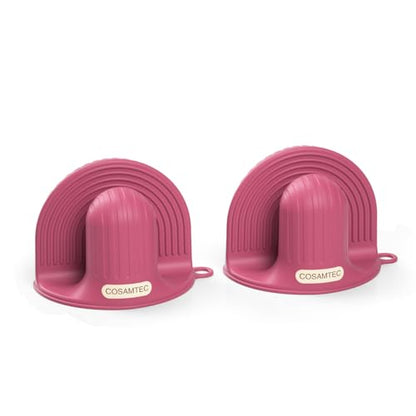 Silicone Oven Mitts Heat Resistant Mini Oven Gloves and Pot Holders Set for Kitchen Non Slip Waterproof Pinch Grips for Cooking and Baking Set of 2 - color: Berry Pink