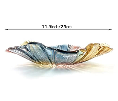 11.5-inch Crystal Glass Colorful Fruit Bowl Dessert Cake Candy Snack Plate,Art Sunflower-shaped,Large Size,Cool Design