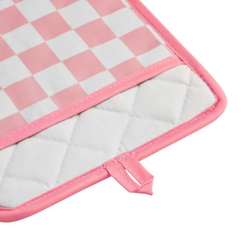 Ohocut Pink Checkered Pot Holder, Checkerboard Potholders for Kitchen, Silicone Pot Holders with Pocket for Kitchen Clearance 2 Pack Set, Hot Pads and Oven Mitts for Cooking Baking - color: Pink
